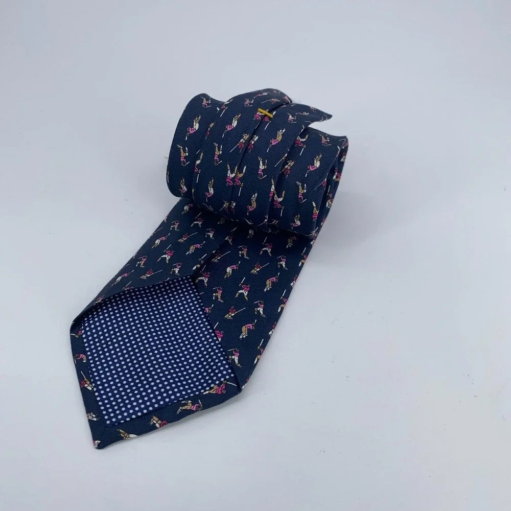 Eton Tie Mens One Size Navy Cricket Silk Classic Fit Luxury Necktie Italy Made